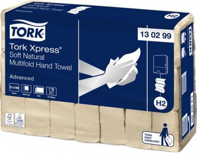 Utierky, Interfold ohyb, 2-vrstvové, 180 útržkov, H2 systém, Advanced, TORK "Xpress® Soft Multifold", prirodzená