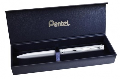 Gélové pero, 0,35 mm, otočné, telo pera: matná strieborná, PENTEL "EnerGel BL-2007" modrá