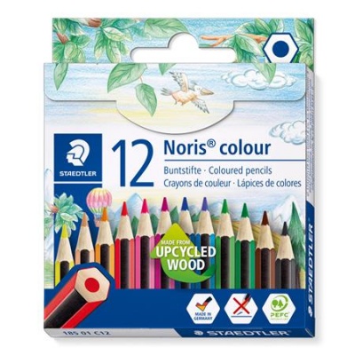 Farebné ceruzky, sada, šesťhranné, krátke, STAEDTLER "Noris Colour 185", 12 rôznych farieb